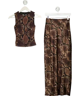 4th & Reckless 2-piece Brown Satin Maxi Skirt In Snake Print And Halter Neck Top set  UK 6