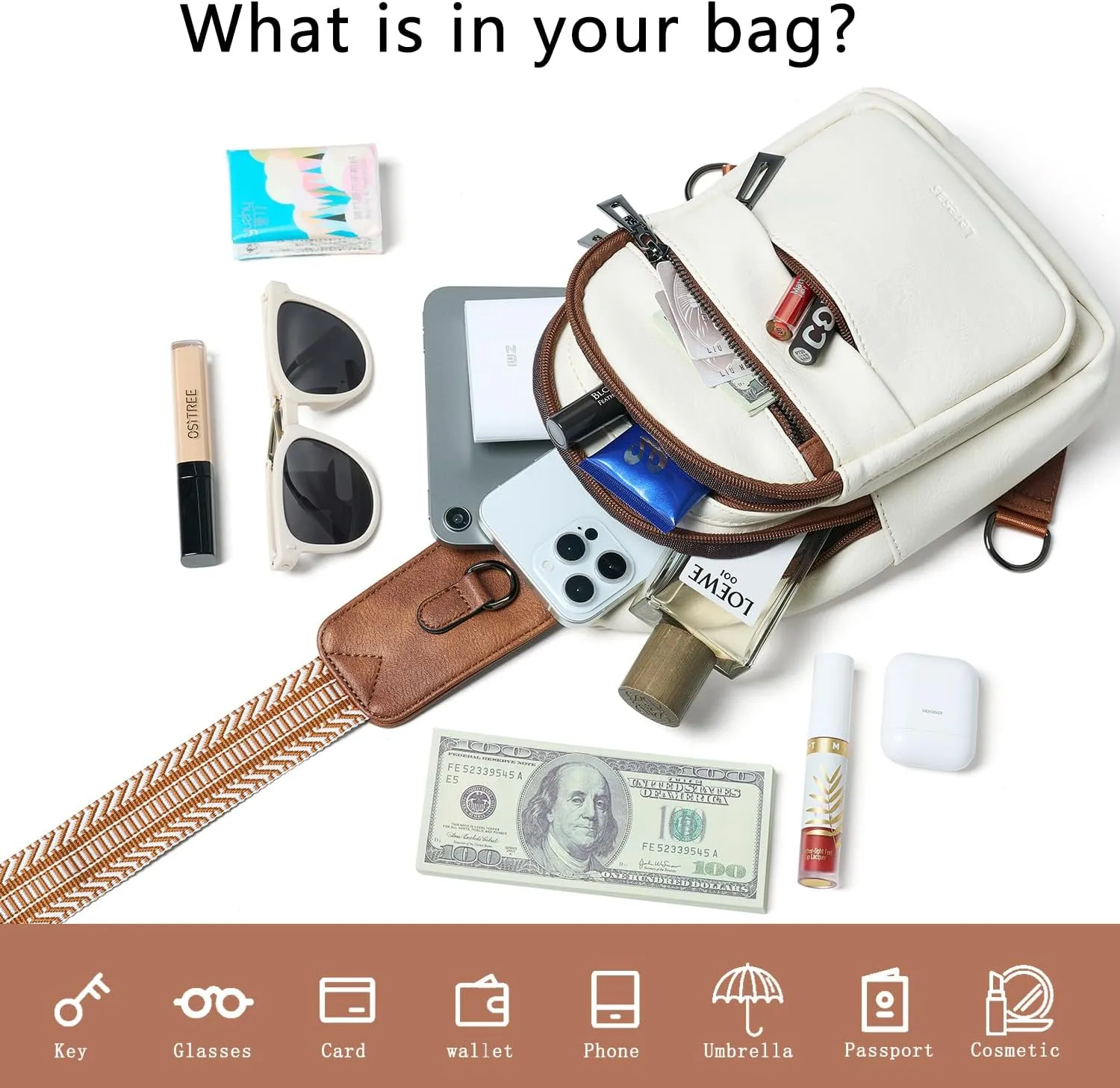 7L Sling Bag for Women Crossbody Bag Sling Purse Fanny Packs Vegan Leather Chest Bag Trendy Handbag Travel Anti Theft