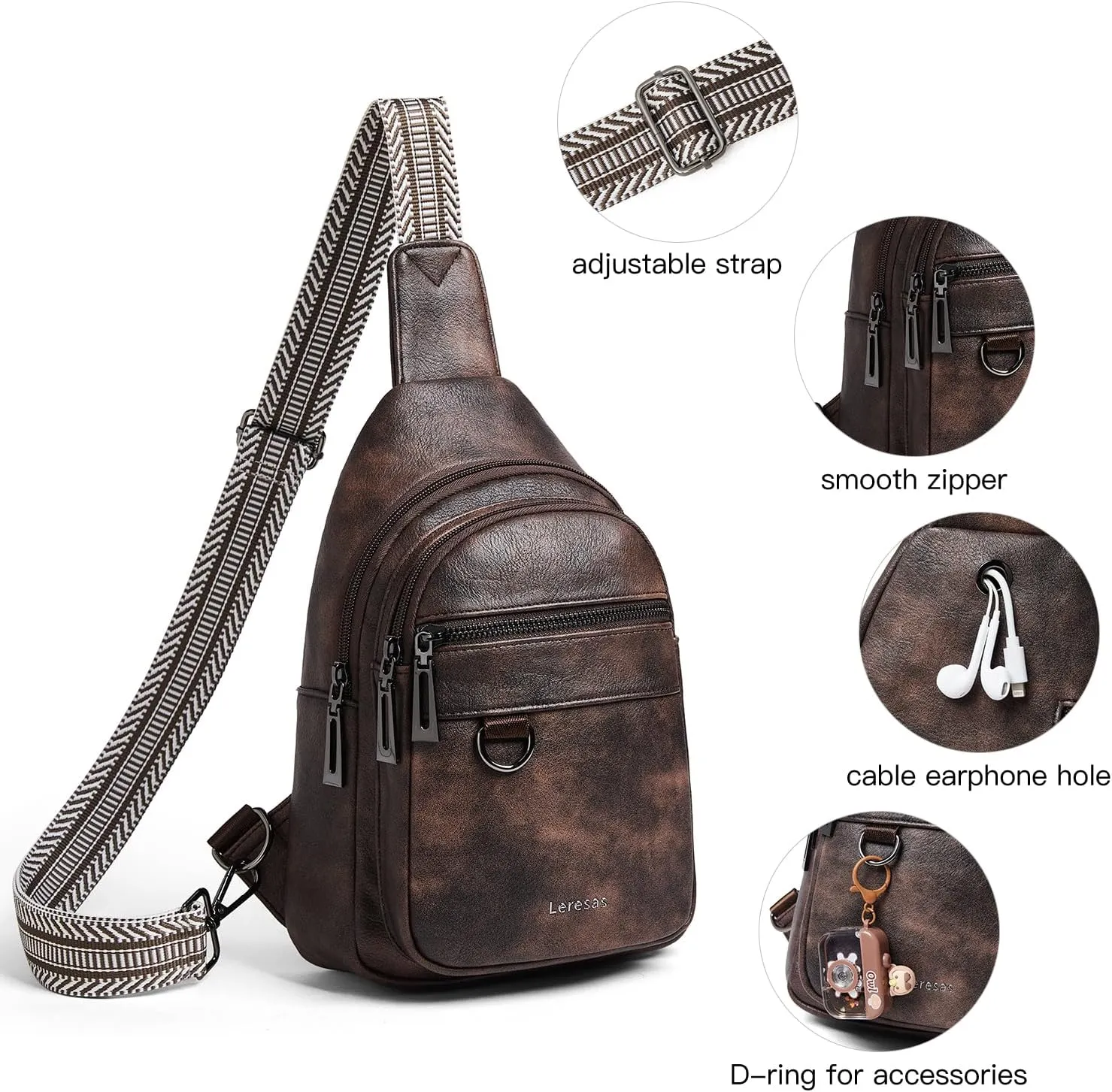 7L Sling Bag for Women Men Vegan Leather Crossbody Bags Fanny Pack Purse Backpack Over Shoulder Bag Travel Anti Theft