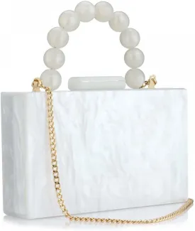 Acrylic Purses Evening Clutch Bag Marbling Handbags for Women Cross Body Bag with Pearl Chain Formal Wedding Prom Party