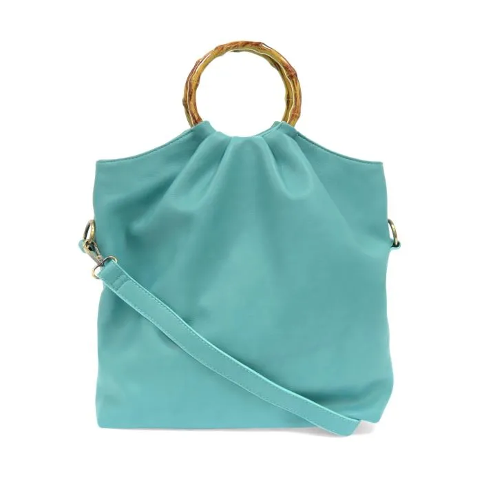 Aqua Stacey Bamboo Fold Over Tote Bag