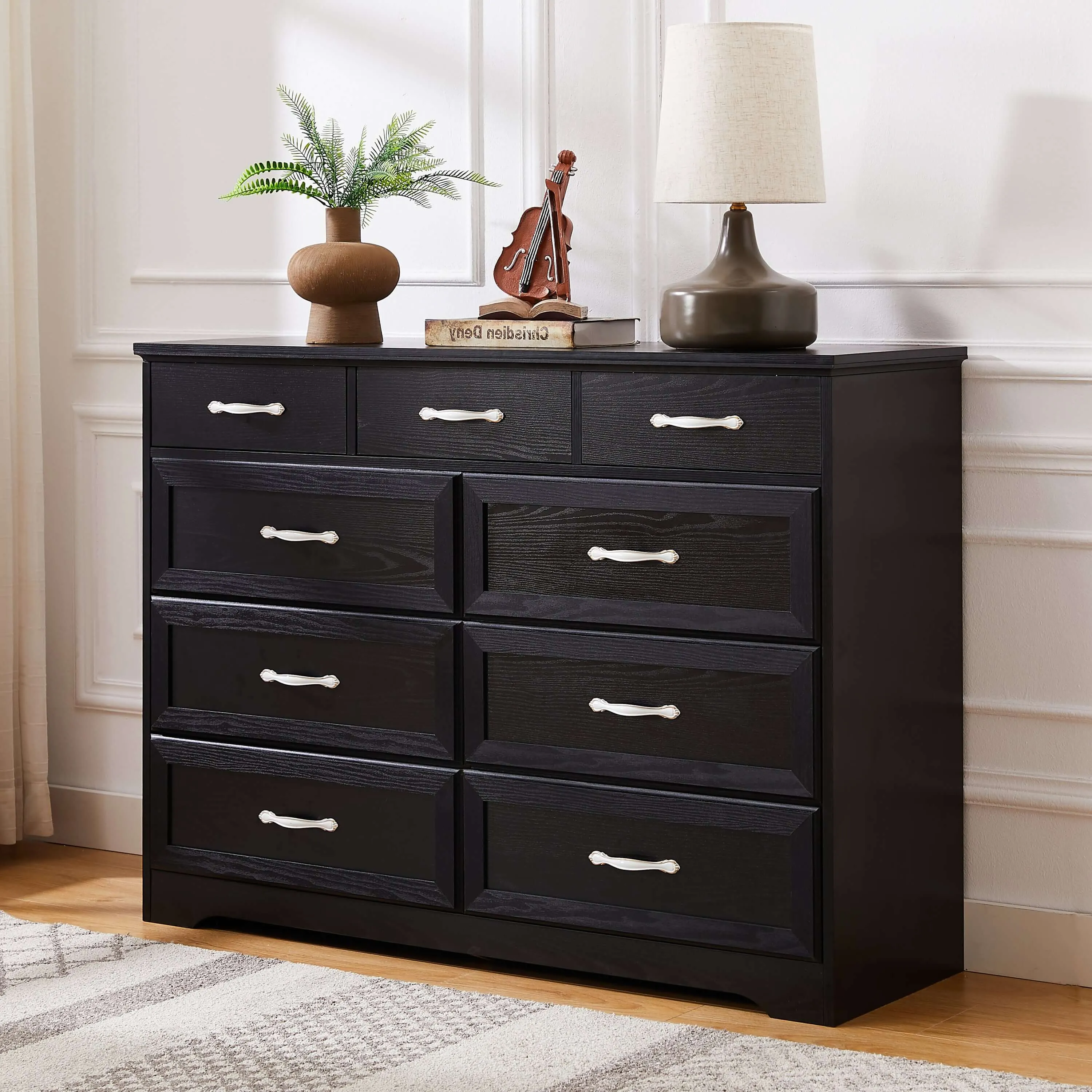 Black 9-Drawer Bedroom Dresser - Antique & Modern Style