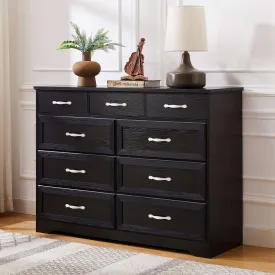 Black 9-Drawer Bedroom Dresser - Antique & Modern Style