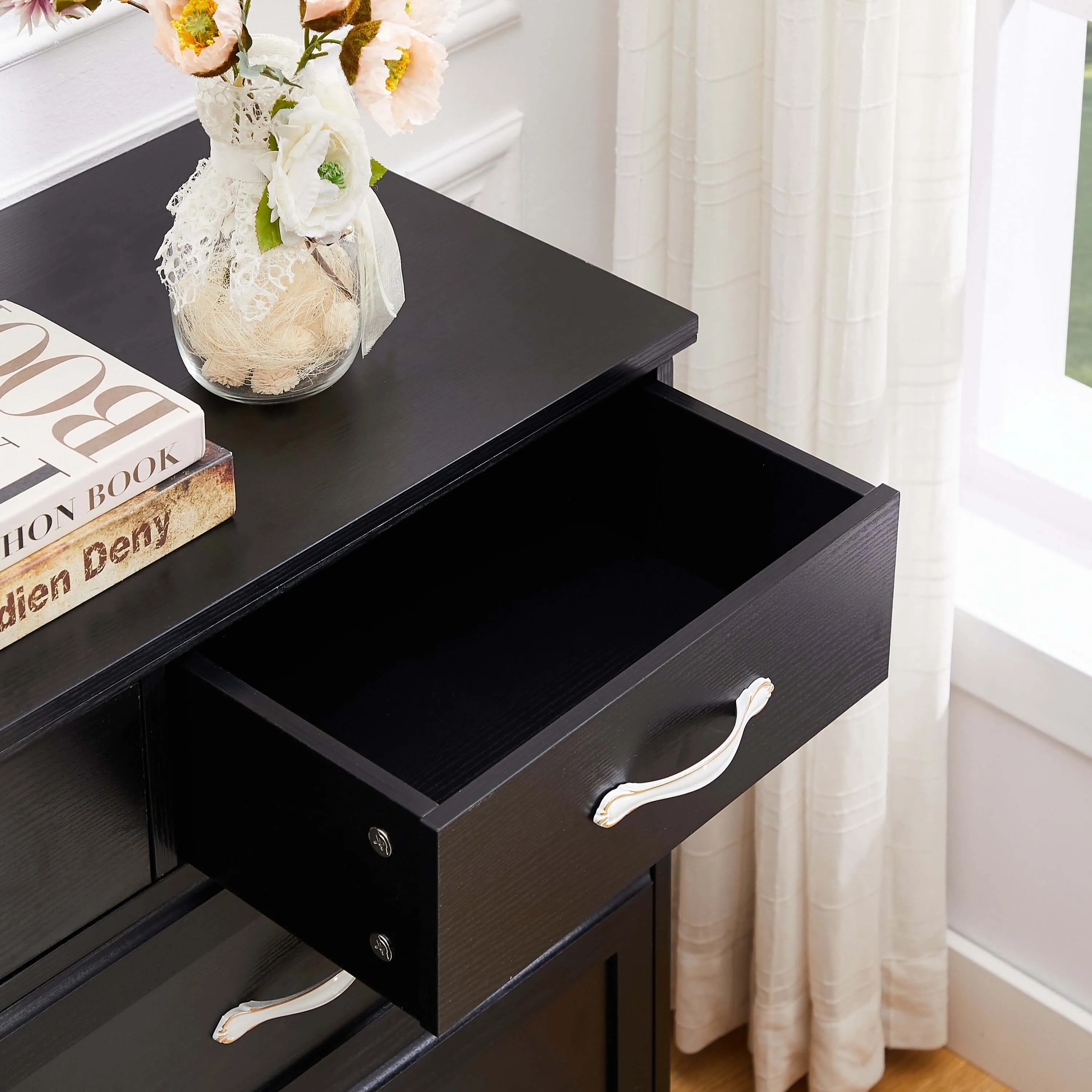 Black 9-Drawer Bedroom Dresser - Antique & Modern Style