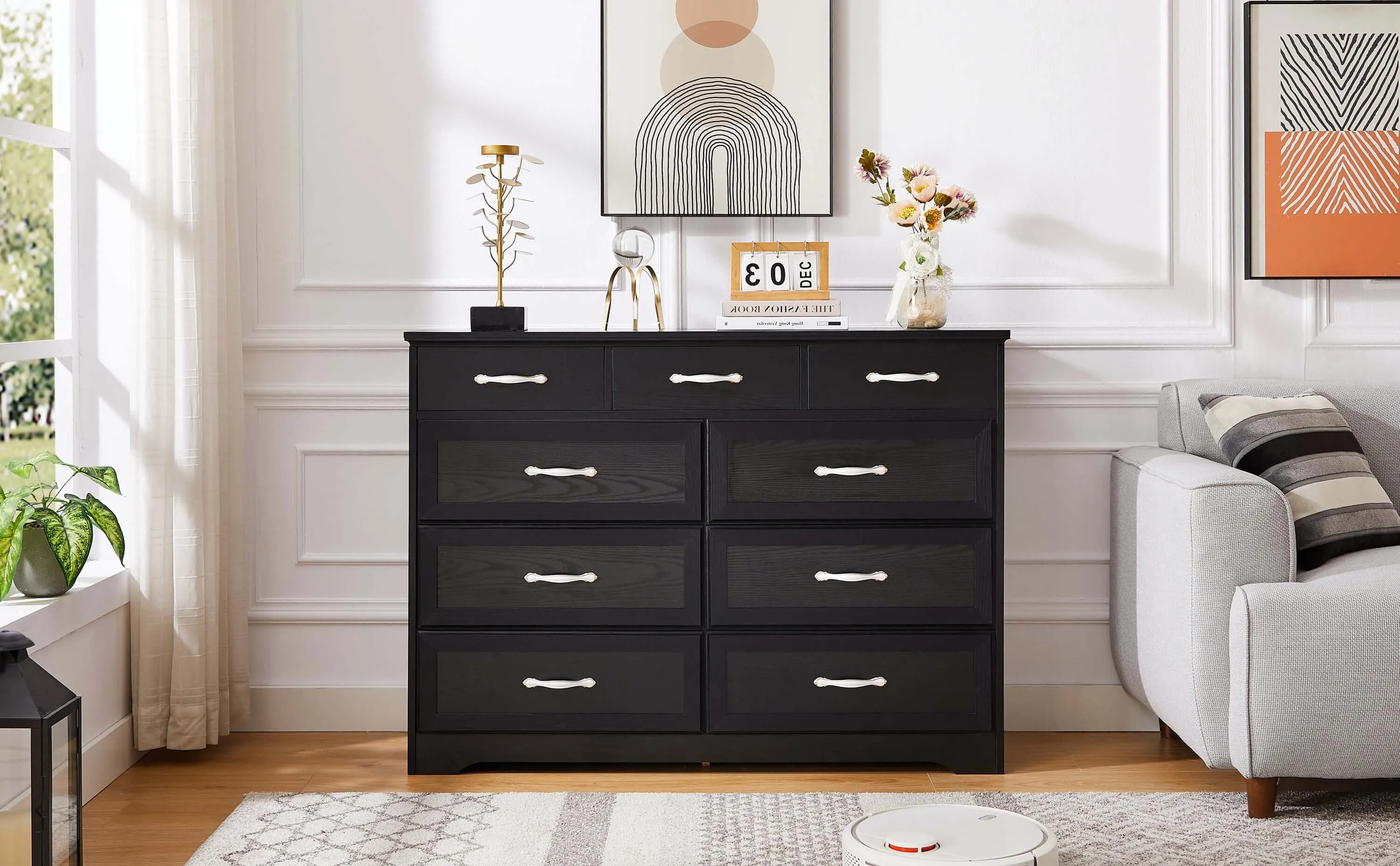 Black 9-Drawer Bedroom Dresser - Antique & Modern Style