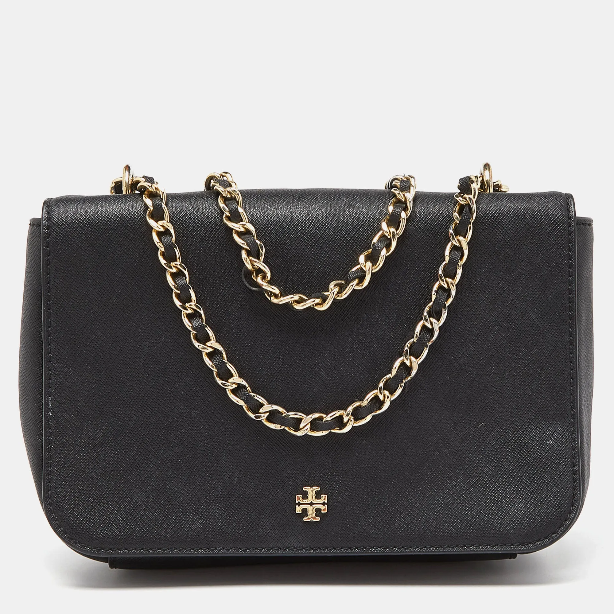 Black Leather Robinson Chain Crossbody Bag