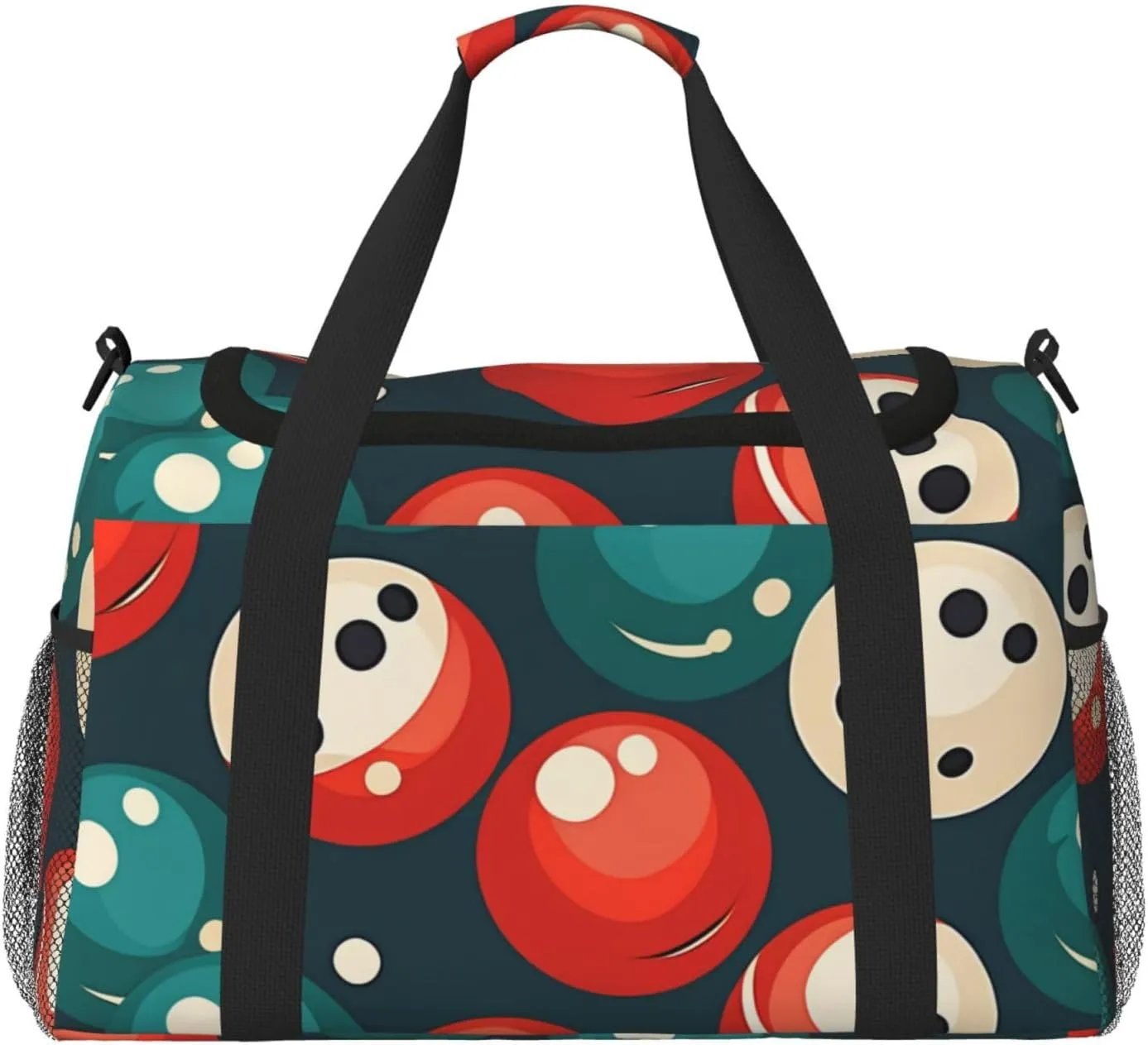 Bowling Ball Print Travel Duffle Bag - Foldable Personal Item Travel Bag for Women & Men,Carry-On Convertible Crossbody Tote Bags with Adjustable Shoulder Strap & Pockets 13x10.2x19.7 in