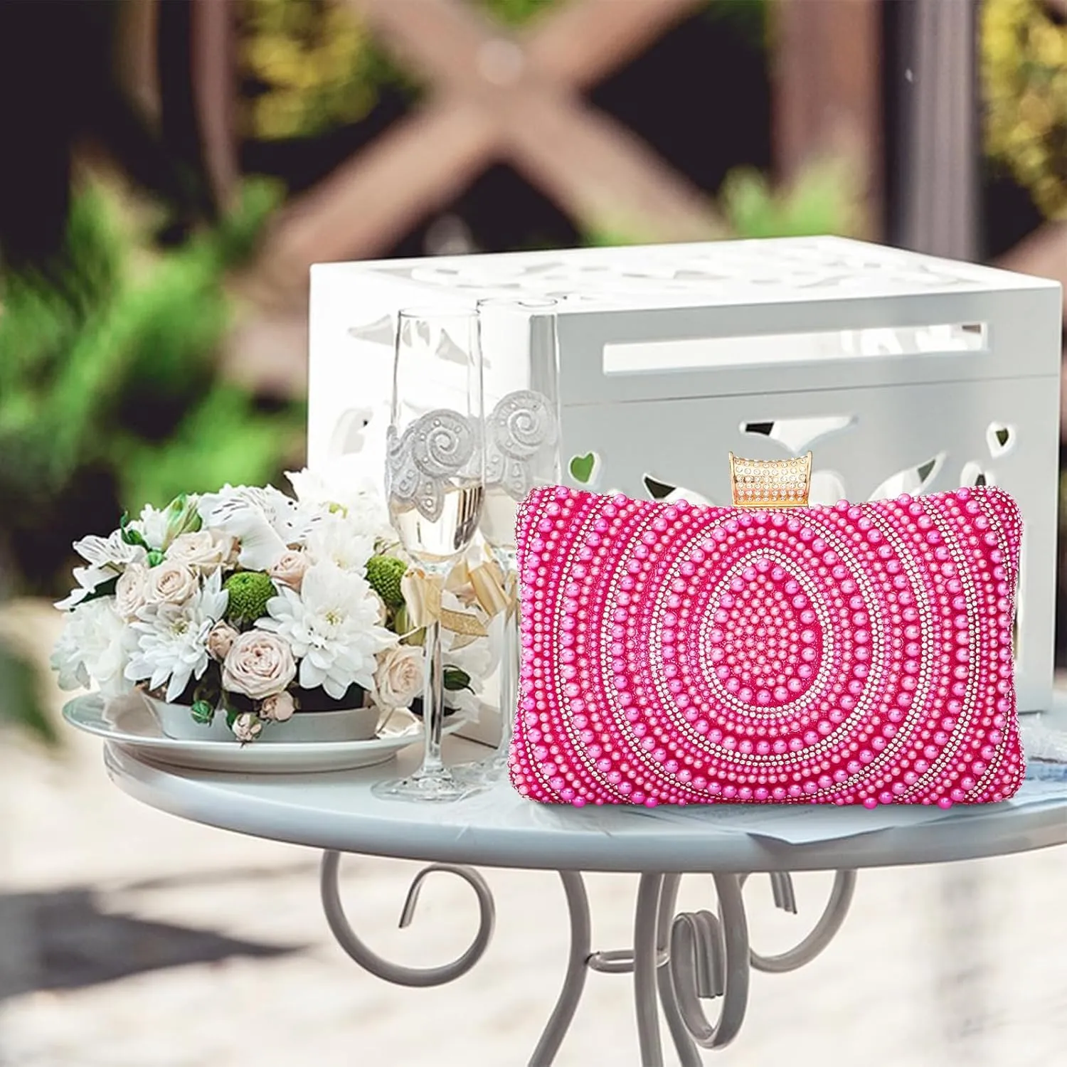 Bridal Wedding Evening Handbags Pearl Beaded Purses for Women Luxury Clutch Bag with Chain