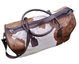 Brown White Cowhide Duffel Bag