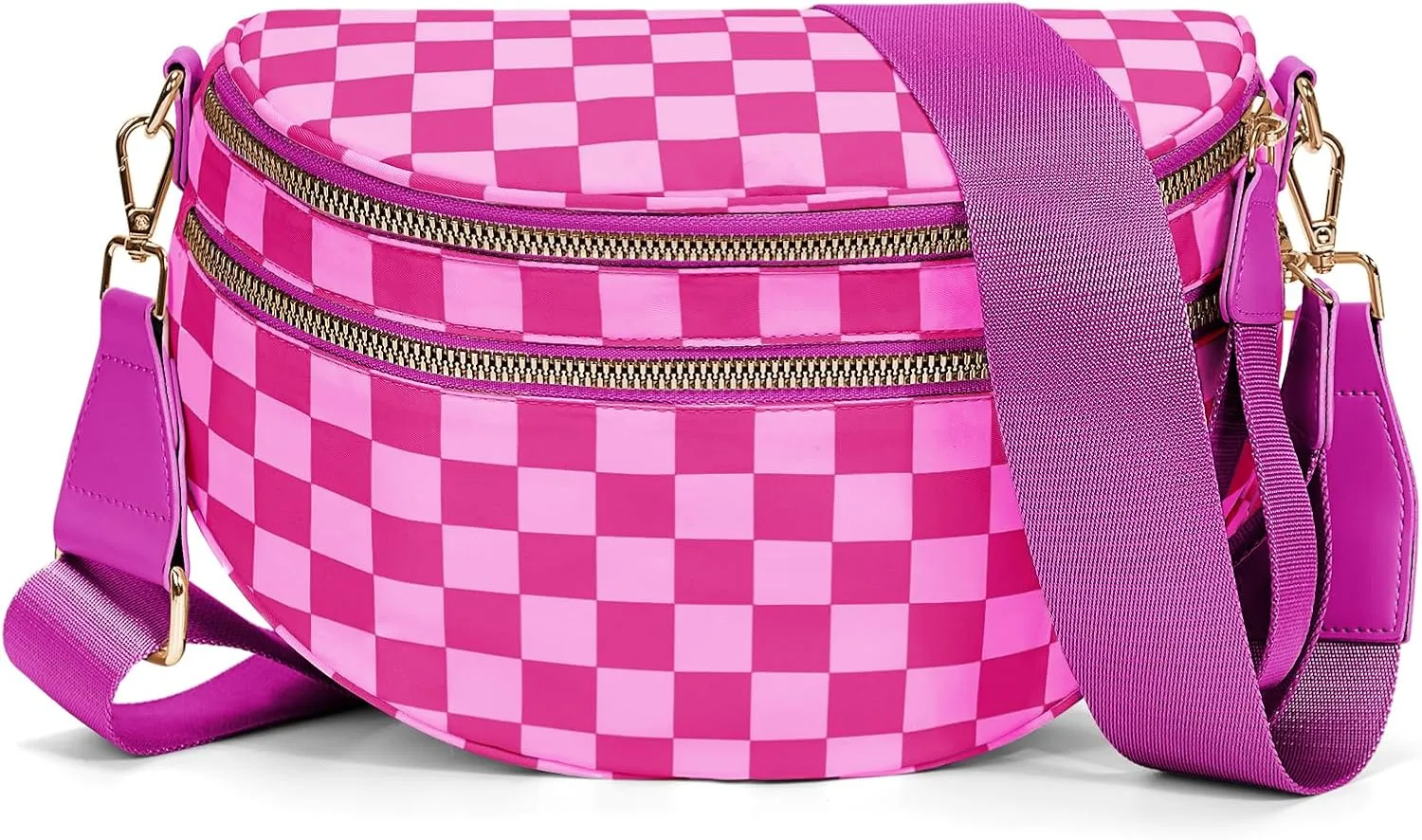 Bum Bags for Women Crossbody,Nylon Checkered Crossbody Bag Large Sling Bag Checkered Purse Oversized Slouchy Belt Bag