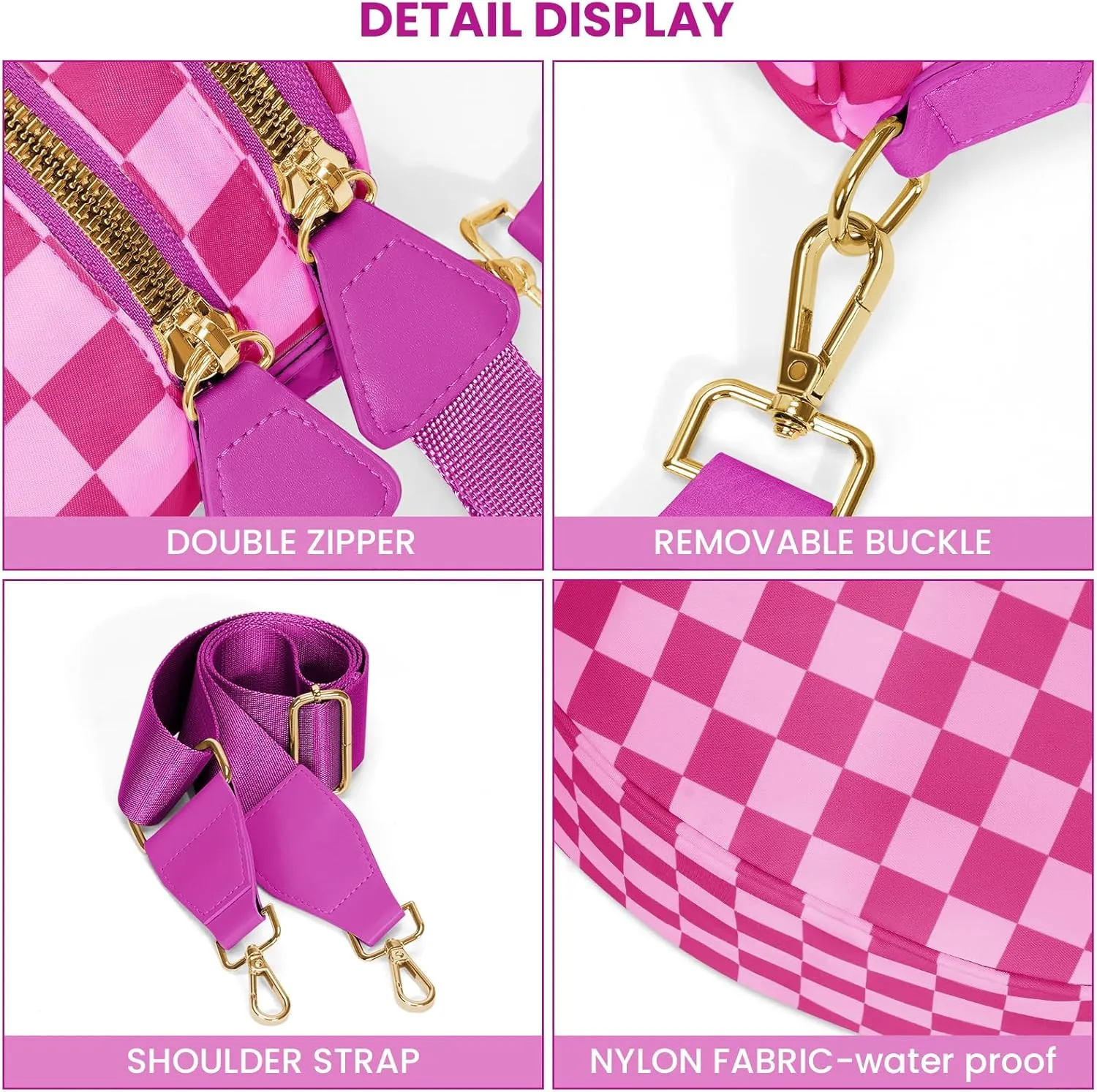 Bum Bags for Women Crossbody,Nylon Checkered Crossbody Bag Large Sling Bag Checkered Purse Oversized Slouchy Belt Bag