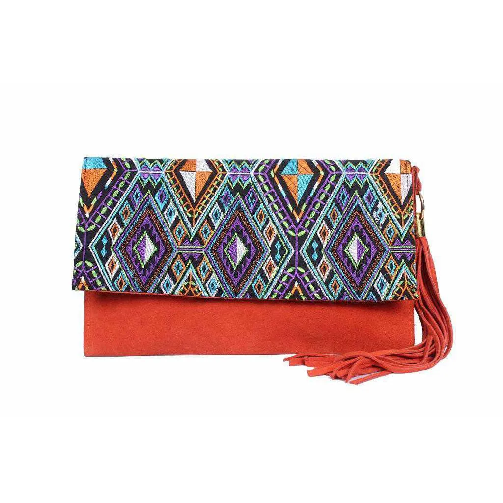 BUNDLE: 3 Piece Leather Clutch with Geometric Embroidery - Thailand