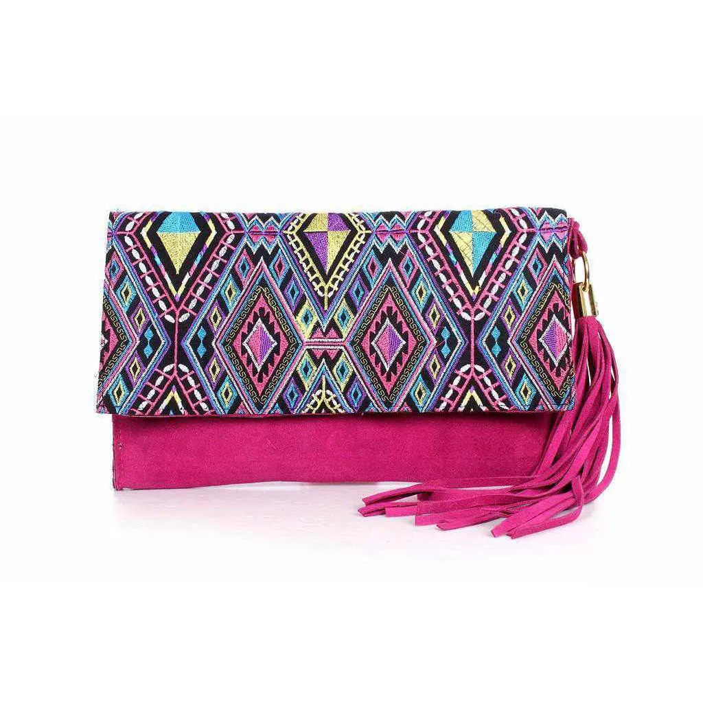 BUNDLE: 3 Piece Leather Clutch with Geometric Embroidery - Thailand
