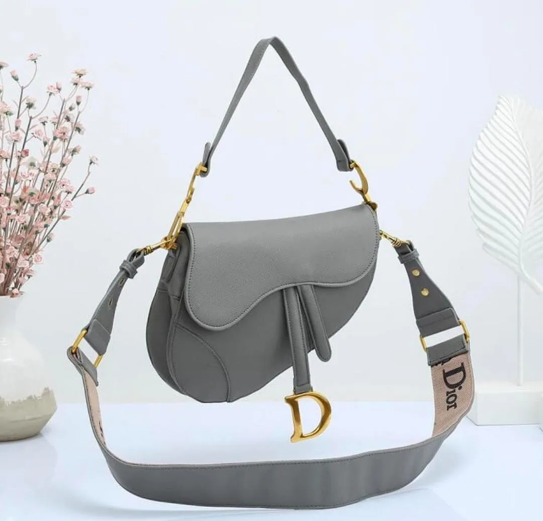CD Calfskin Leather Saddle Bag With Strap