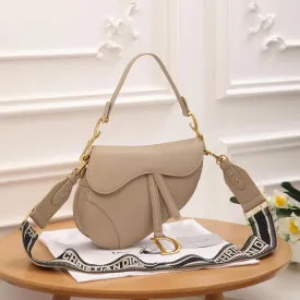 CD Calfskin Leather Saddle Bag With Strap