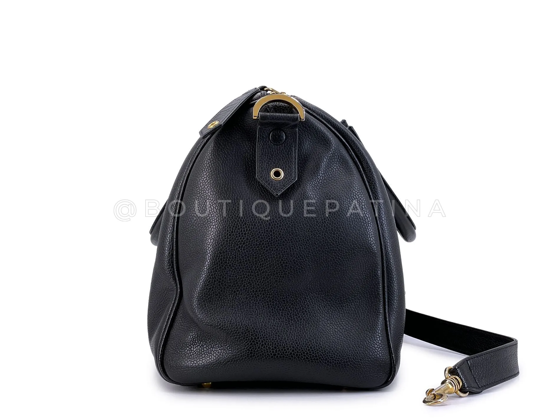 Chanel 1997 Vintage Black Caviar Duffle Duffel Bowler Bag Small 24k GHW OHL