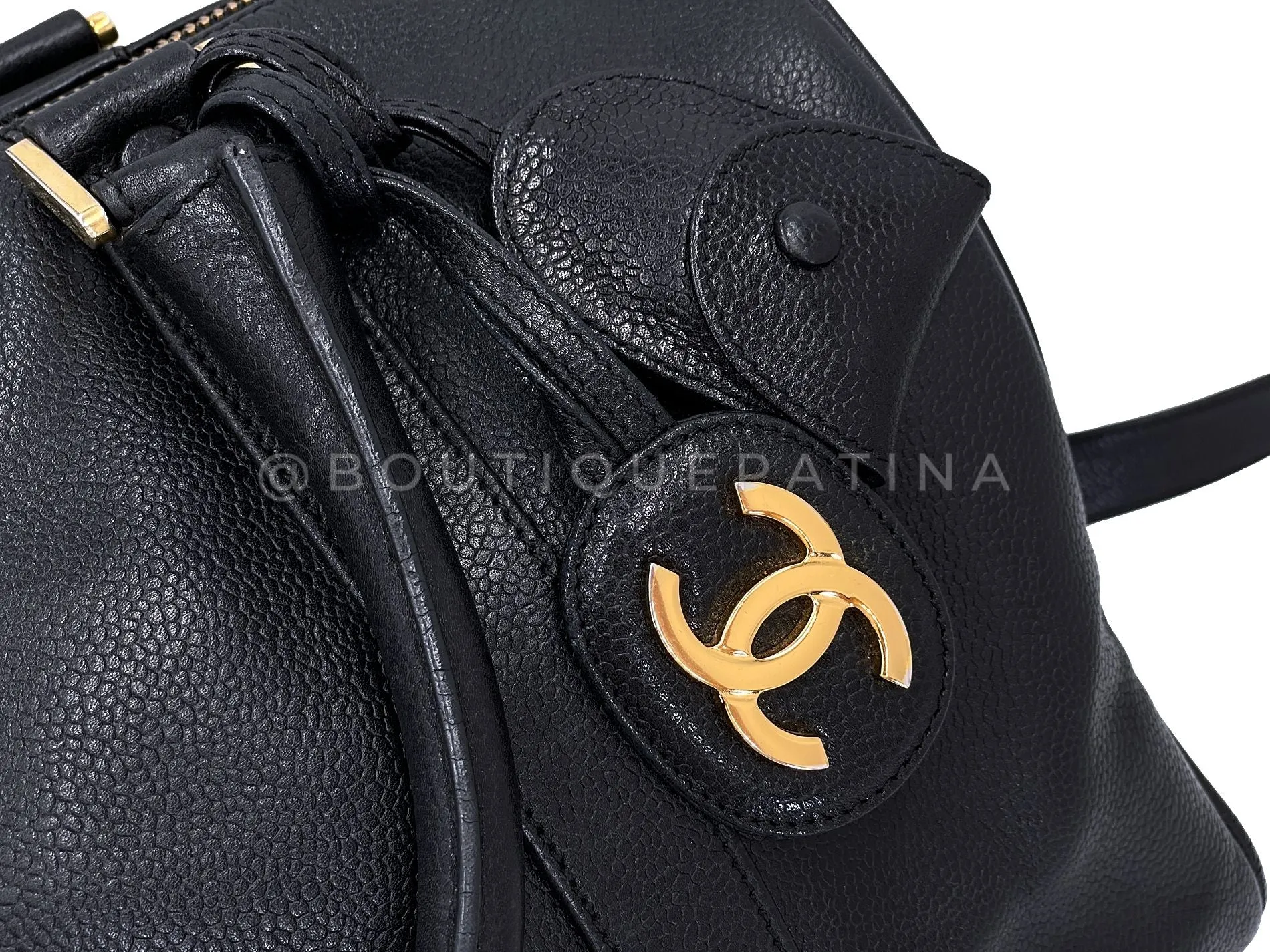 Chanel 1997 Vintage Black Caviar Duffle Duffel Bowler Bag Small 24k GHW OHL