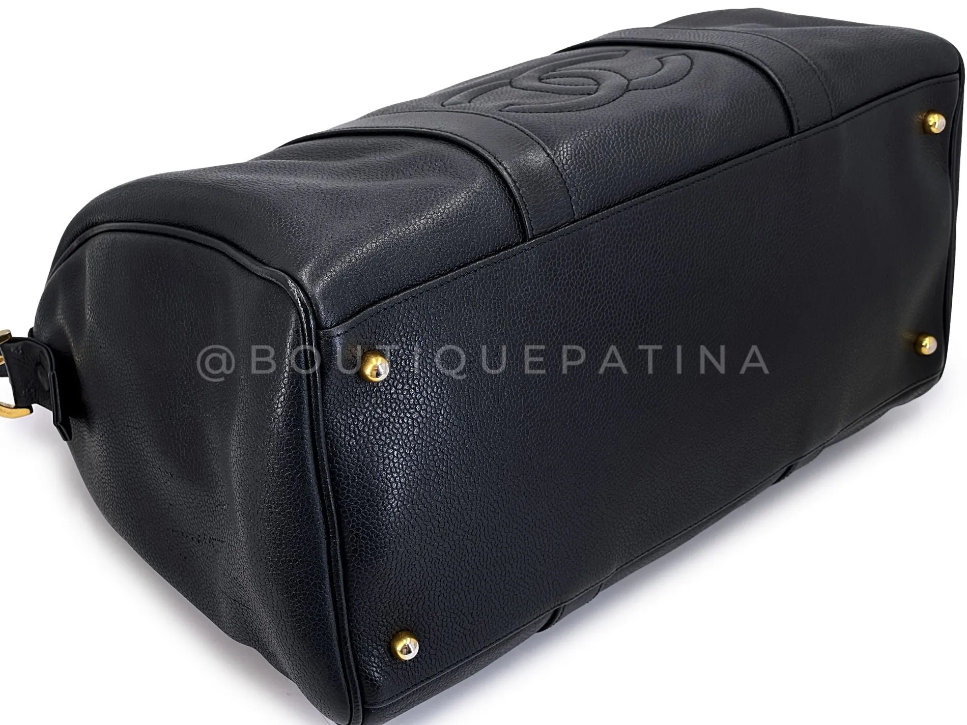 Chanel 1997 Vintage Black Caviar Duffle Duffel Bowler Bag Small 24k GHW OHL