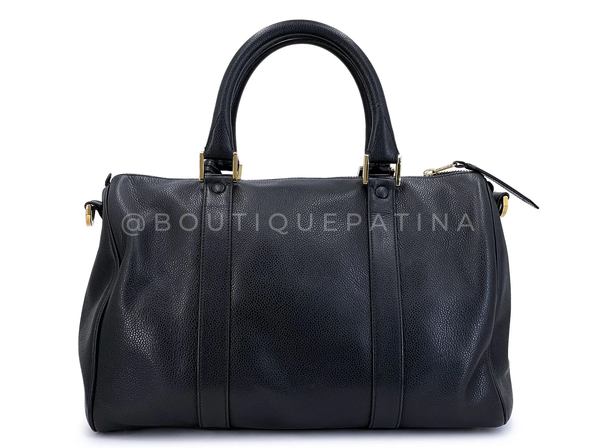 Chanel 1997 Vintage Black Caviar Duffle Duffel Bowler Bag Small 24k GHW OHL