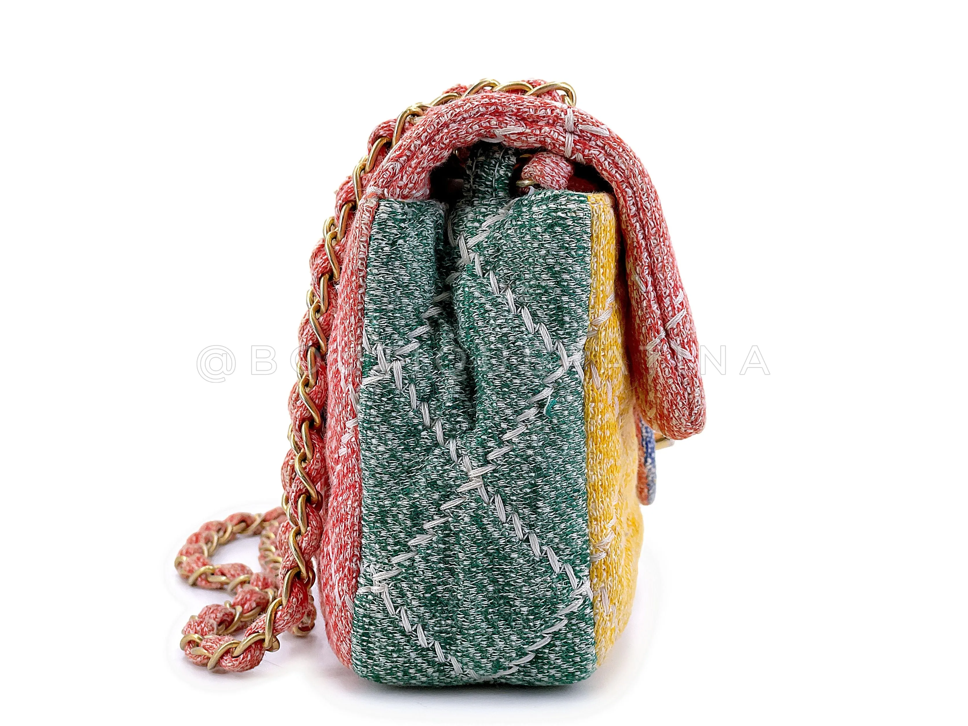 Chanel Color Block Quilted Jersey Rainbow Flap Bag GHW