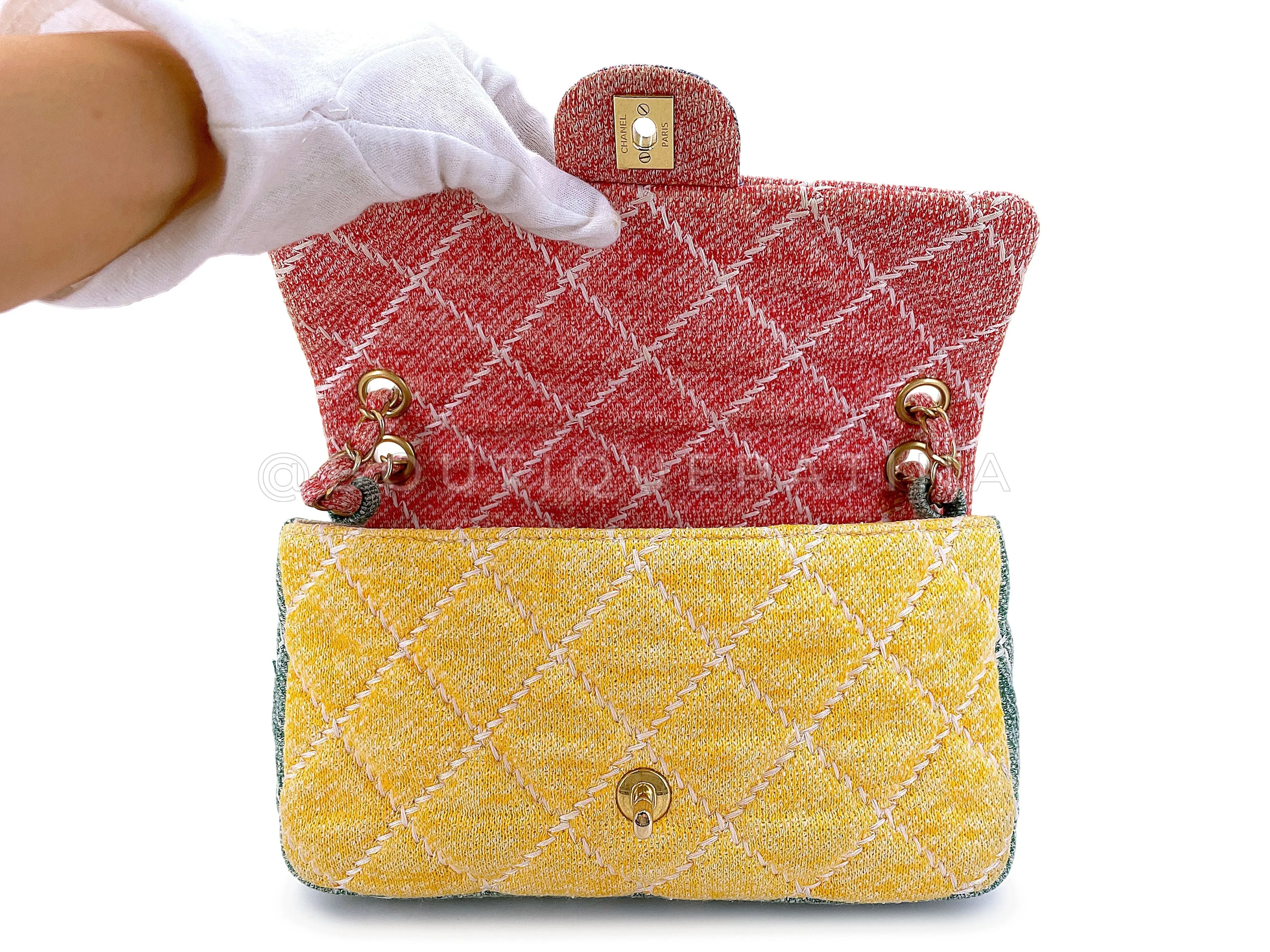 Chanel Color Block Quilted Jersey Rainbow Flap Bag GHW
