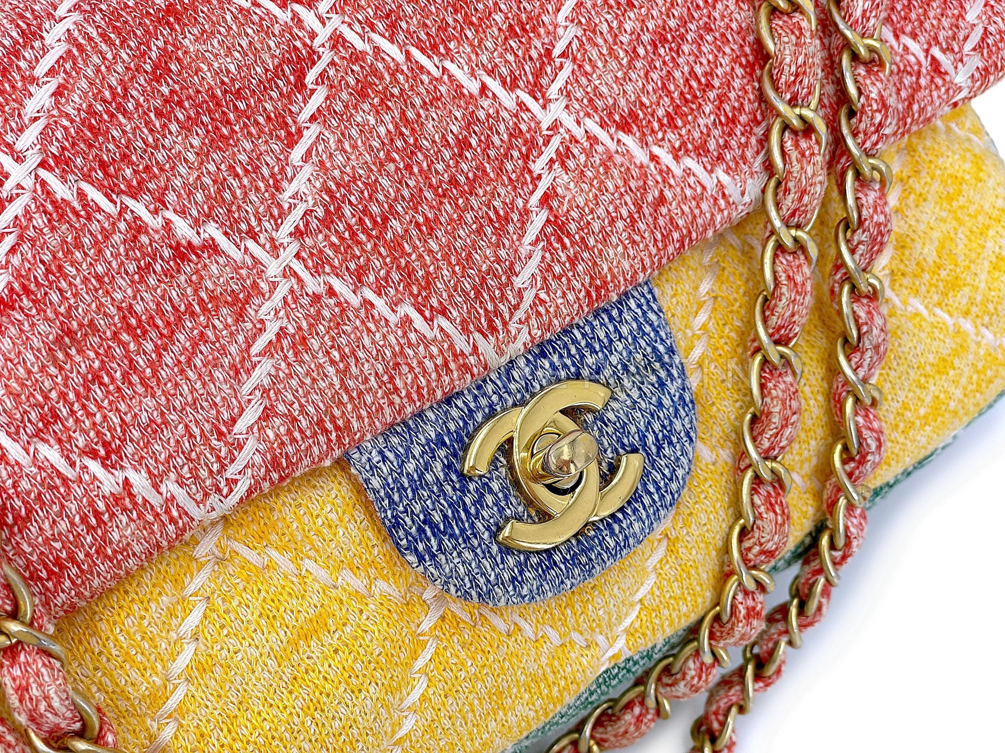 Chanel Color Block Quilted Jersey Rainbow Flap Bag GHW