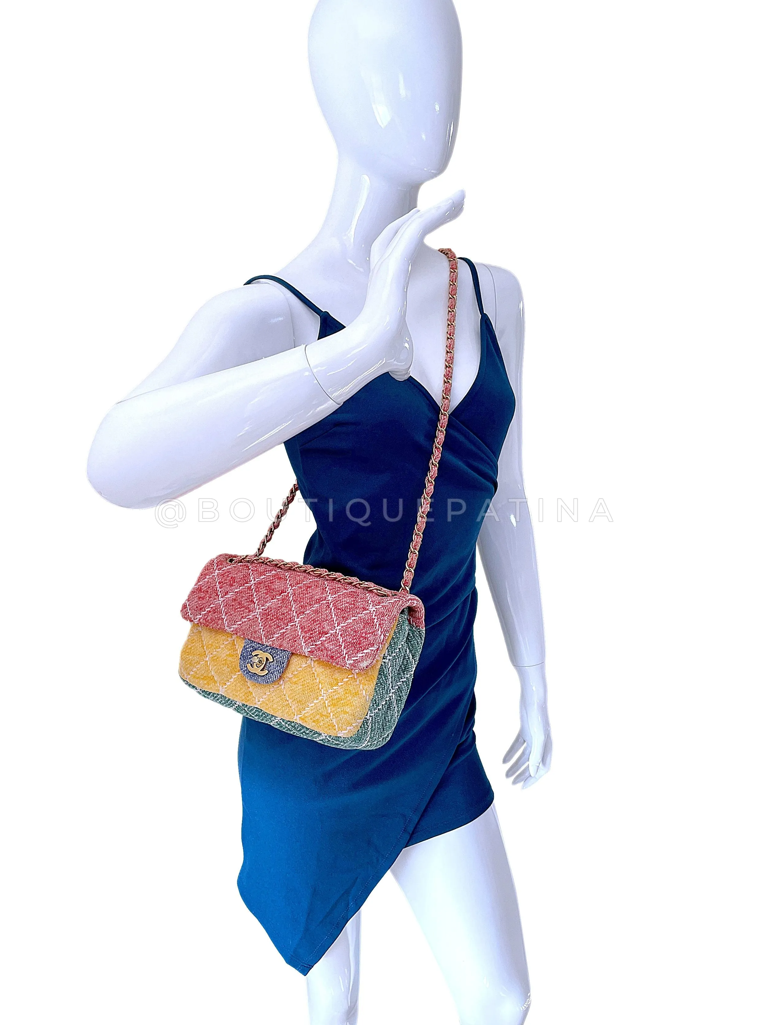 Chanel Color Block Quilted Jersey Rainbow Flap Bag GHW