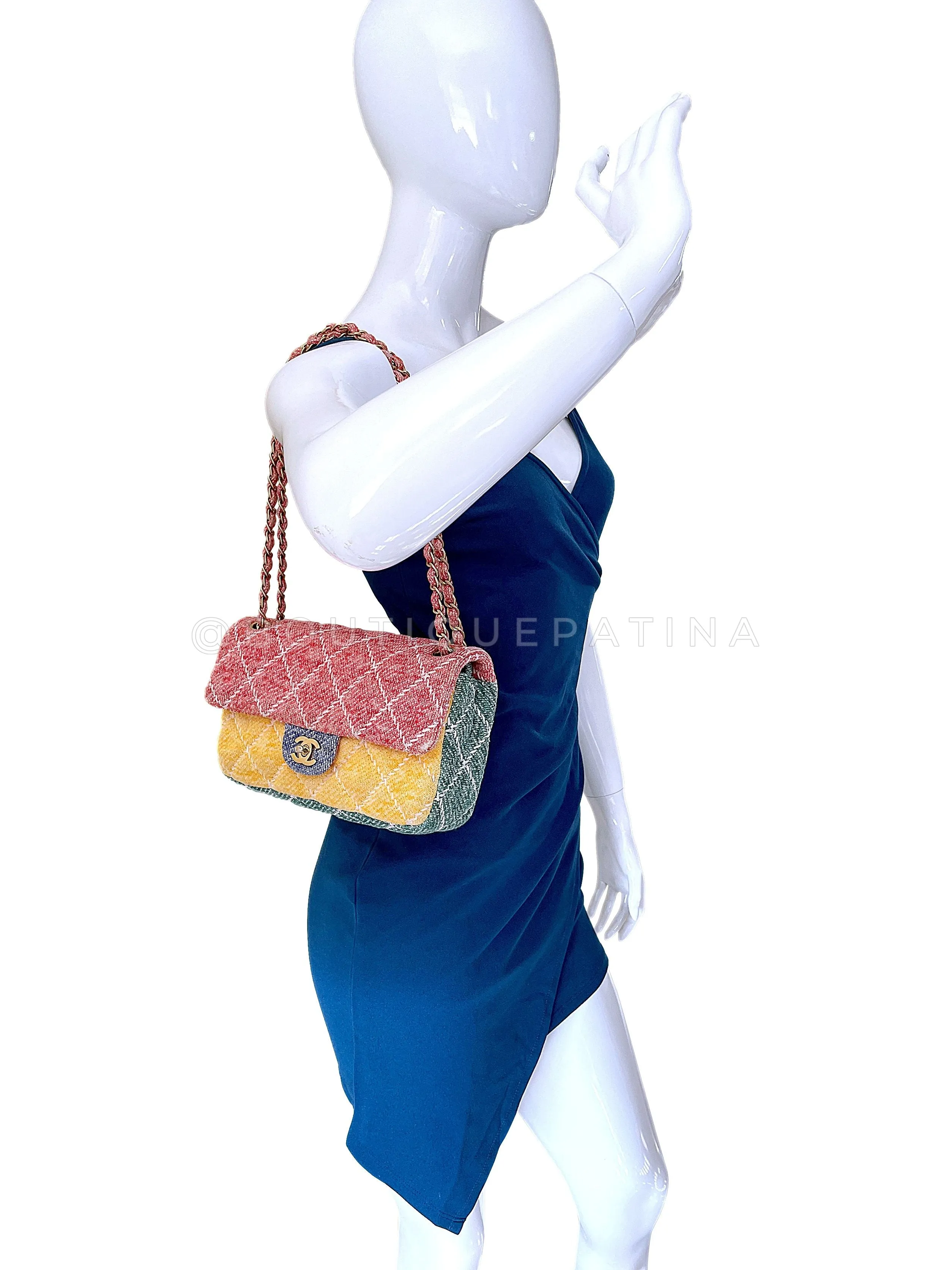 Chanel Color Block Quilted Jersey Rainbow Flap Bag GHW