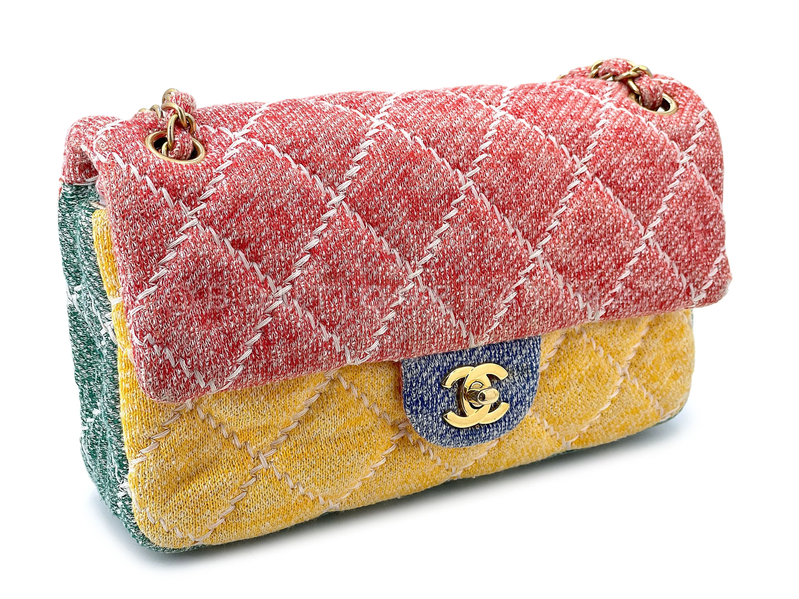 Chanel Color Block Quilted Jersey Rainbow Flap Bag GHW