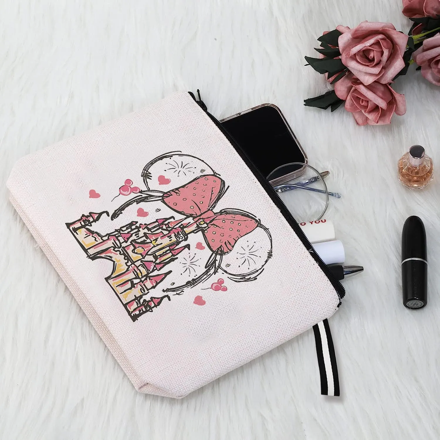 Charming Mini & Castle-Inspired Portable Cosmetic Bag - Travel-Ready Elegance Mini Themend Makeup Bag for Women Cartoon Portable Cosmetic bag Toiletry Pouch for Women Teen Girls