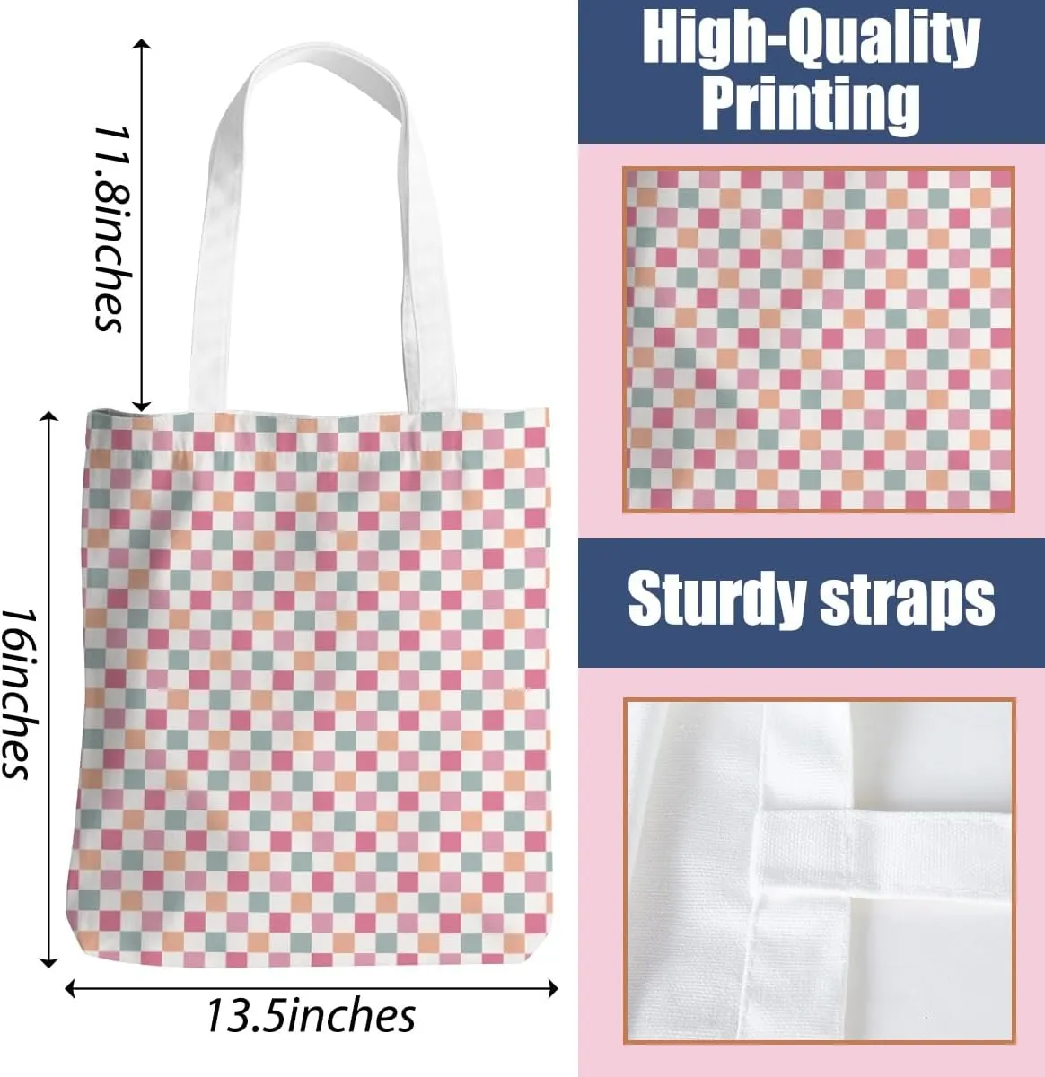 Checkered Tote Bag for Women Girls Friend Sister Vintage Plaid Beach Bag Classic Checkerboard Reusable Grocery Bags