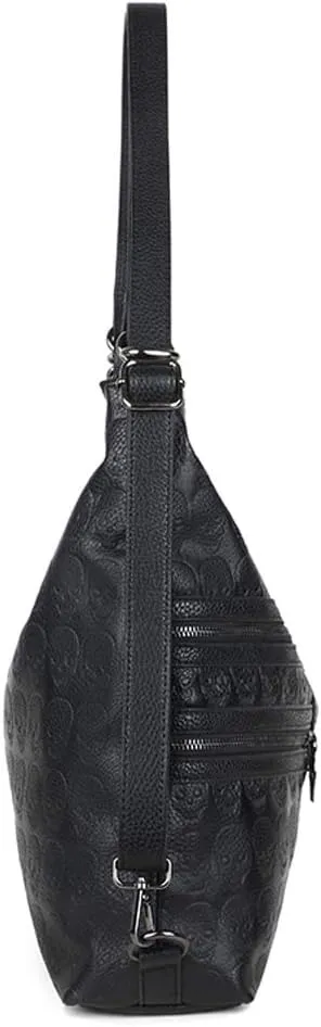 Chikencall Over-size Skull Print Bucket Bag or Women 3 Ways Multifunction Backpack Shoulder Bag Vegan Leather Punk Rock Large Crossbody Bag Black-Skull-print