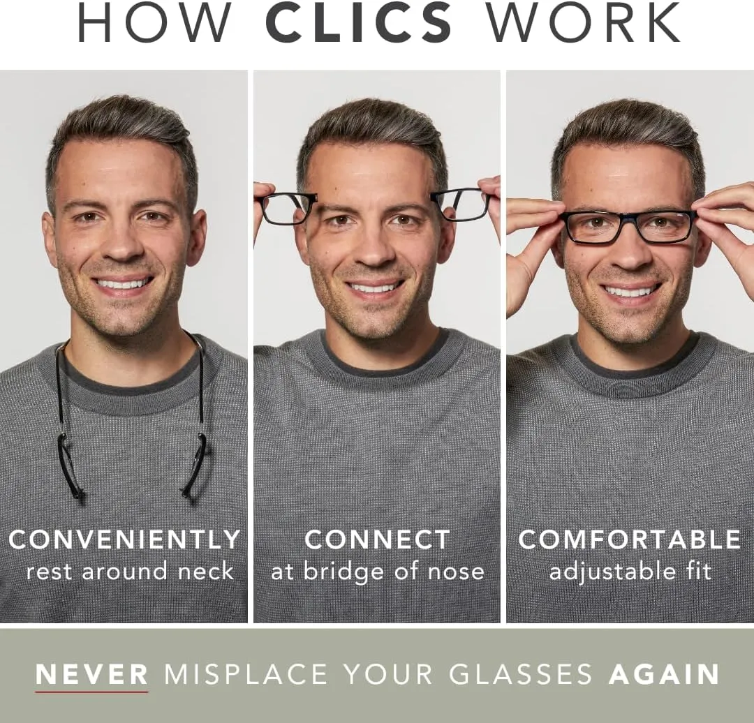 Clic Magnetic Reading Glasses for Men or Women, Computer Readers, Classic (S-M, Matte Tortoise, 1.75 Magnification)