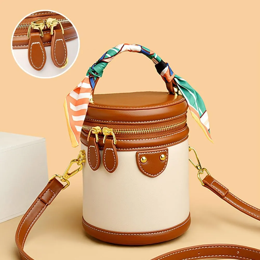 Colorblock Bucket Bag For Women, 2025 New Summer Niche Design Cylinder Bag, Fashionable Crossbody Bag