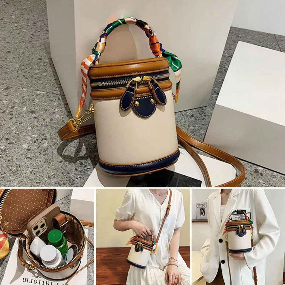 Colorblock Bucket Bag For Women, 2025 New Summer Niche Design Cylinder Bag, Fashionable Crossbody Bag
