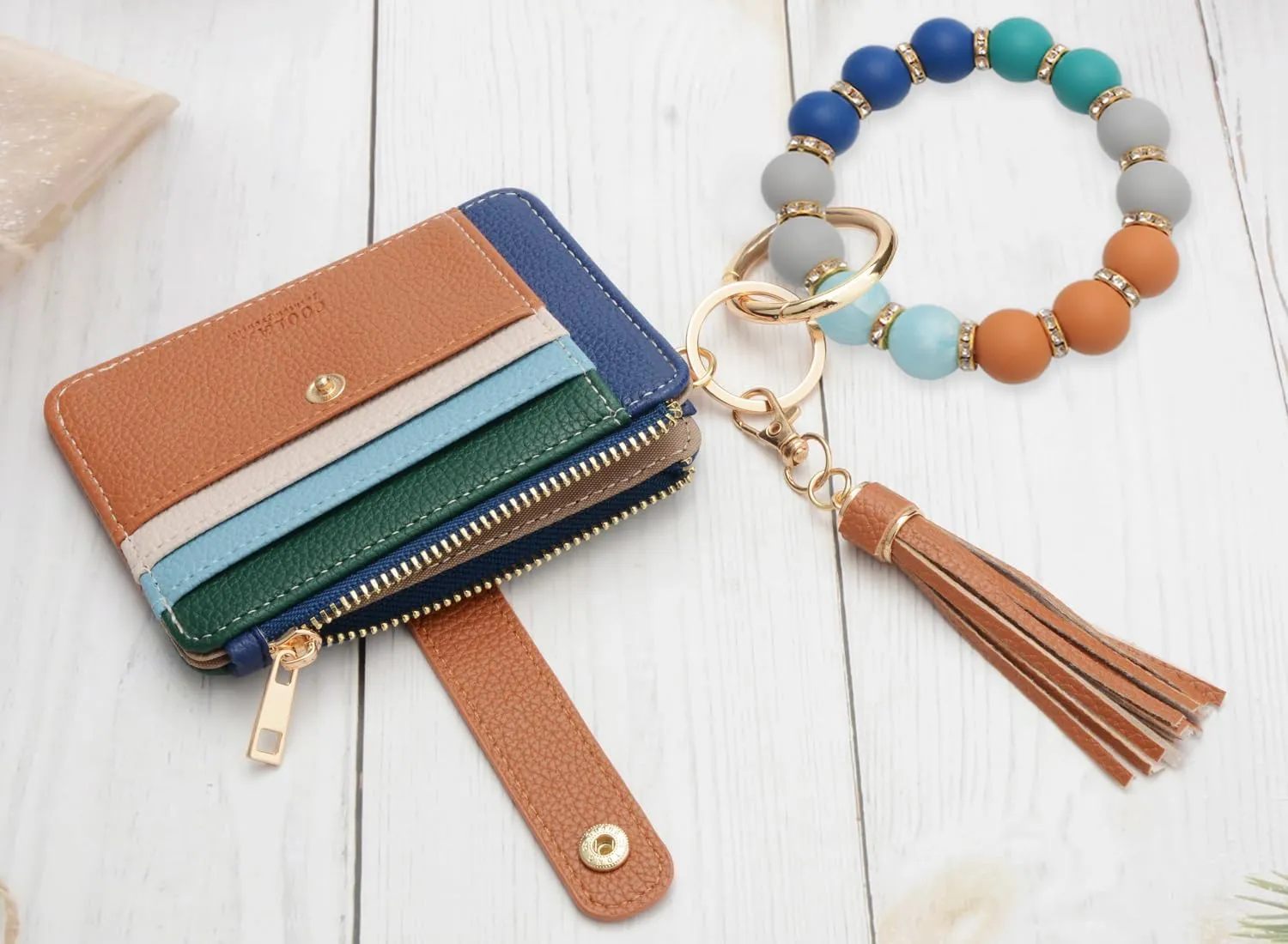 COOLANS Silicone Bracelet Wristlet Wallet Credit Card Holder RFID,ID Window,Key Ring Tassel,Slim Wallet Women Keychain Purse