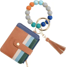 COOLANS Silicone Bracelet Wristlet Wallet Credit Card Holder RFID,ID Window,Key Ring Tassel,Slim Wallet Women Keychain Purse