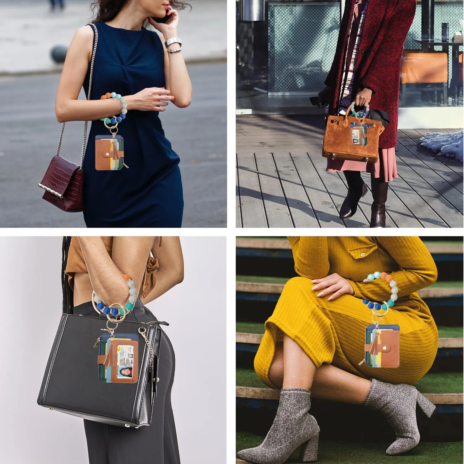 COOLANS Silicone Bracelet Wristlet Wallet Credit Card Holder RFID,ID Window,Key Ring Tassel,Slim Wallet Women Keychain Purse