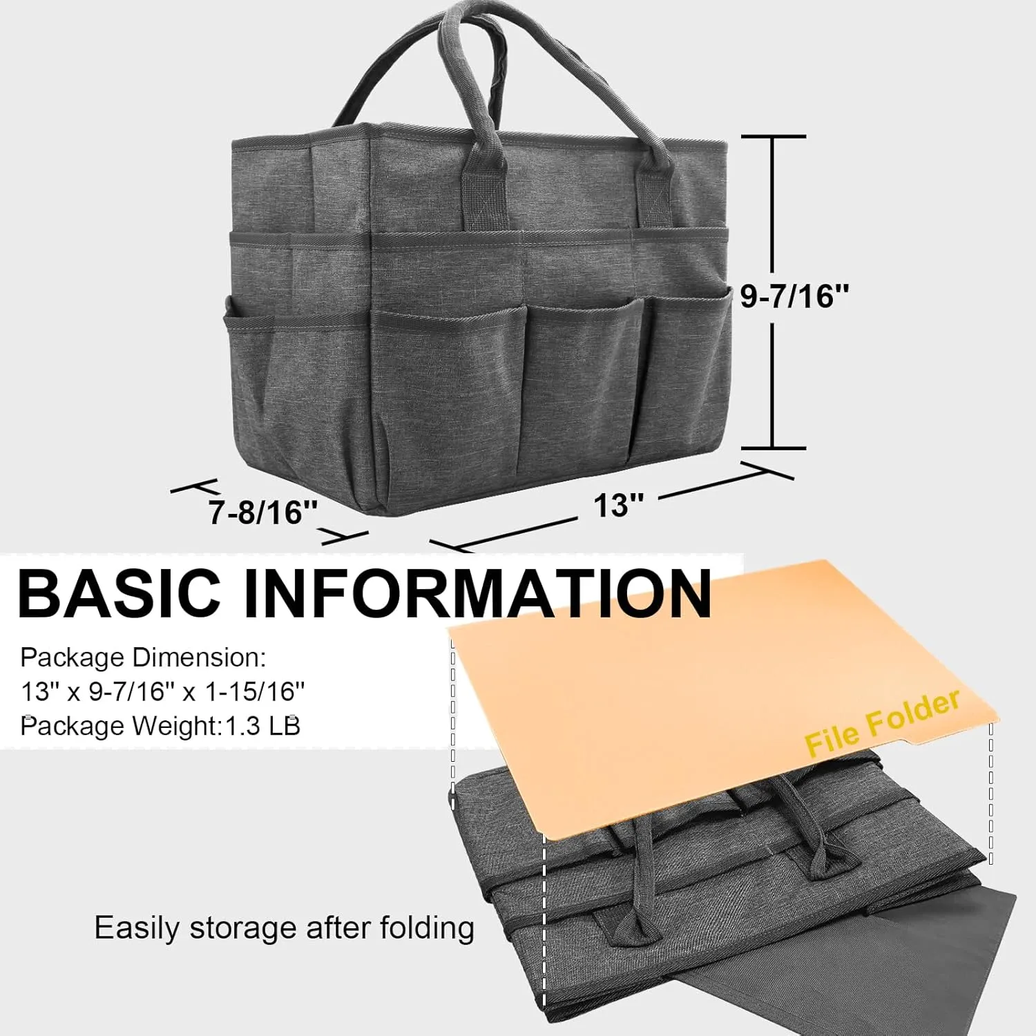 Cupohus Art Organizer Craft Storage Tote Bag with Pockets and Handles, Oxford Fabric Carrying Caddy for Teacher, Officer, Artist, Students, Traveler, and more Grey