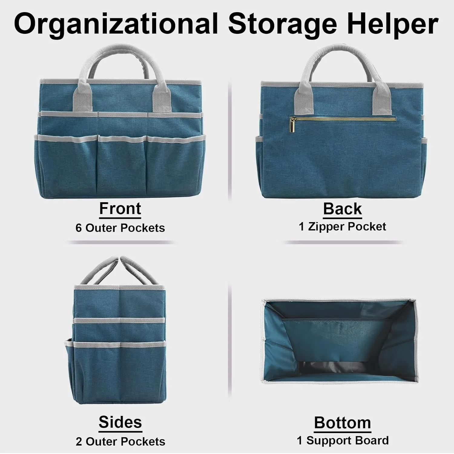 Cupohus Art Organizer Craft Storage Tote Bag with Pockets and Handles, Oxford Fabric Carrying Caddy for Teacher, Officer, Artist, Traveler, and more Dark Green
