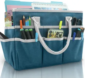 Cupohus Art Organizer Craft Storage Tote Bag with Pockets and Handles, Oxford Fabric Carrying Caddy for Teacher, Officer, Artist, Traveler, and more Dark Green