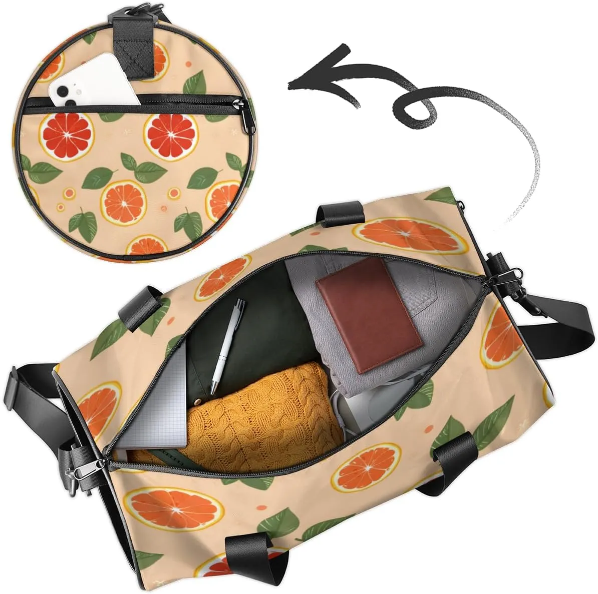 Custom Dance Duffel Bag Sport Backpacks Gyms and Weekend Overnight Travel Duffle Bag Birthday Christmas Halloween Waterproof, Fruit Oranges