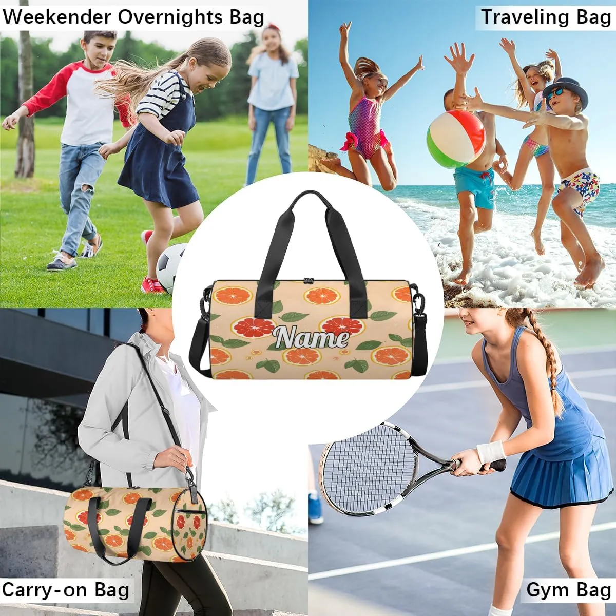 Custom Dance Duffel Bag Sport Backpacks Gyms and Weekend Overnight Travel Duffle Bag Birthday Christmas Halloween Waterproof, Fruit Oranges