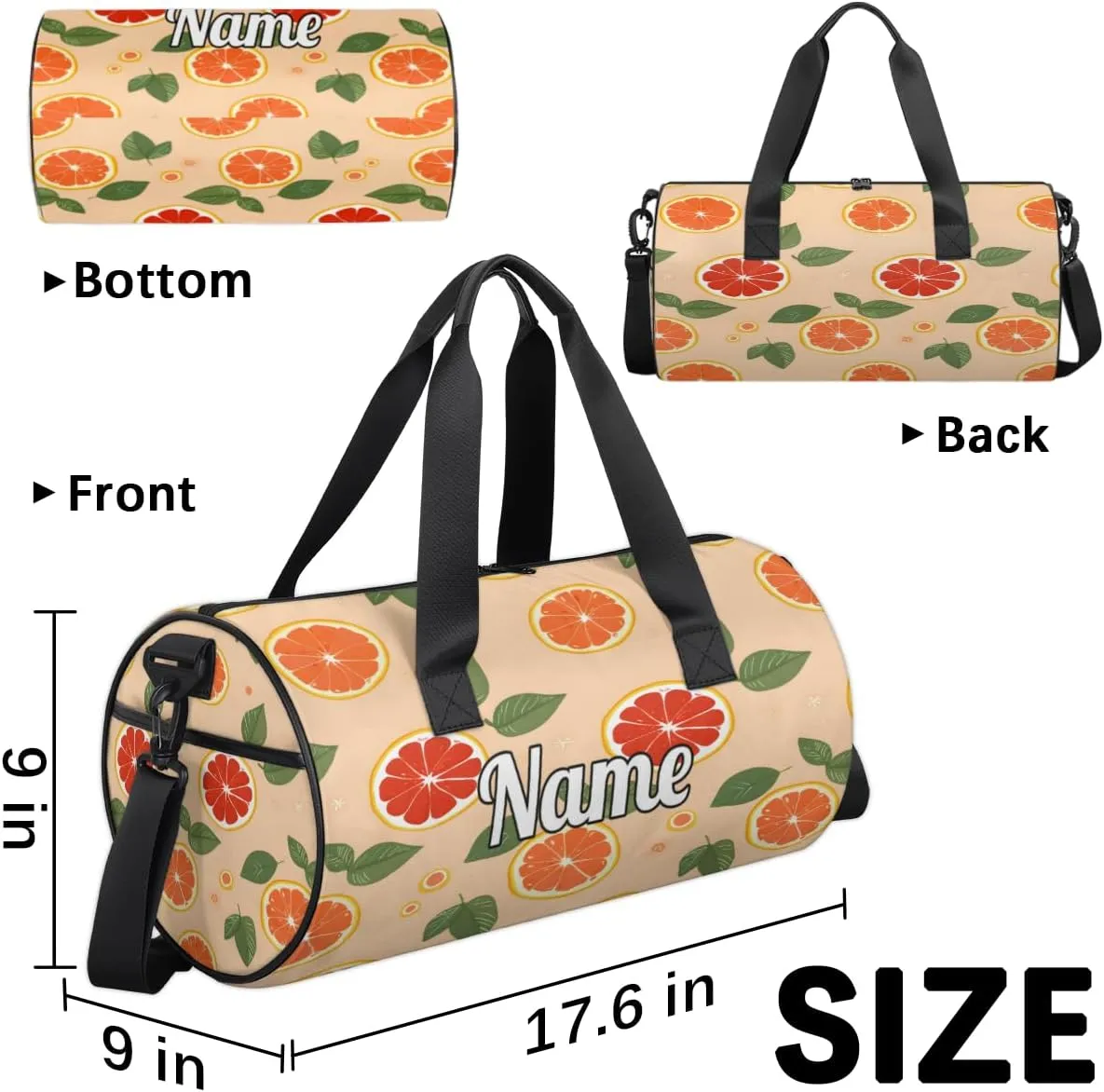 Custom Dance Duffel Bag Sport Backpacks Gyms and Weekend Overnight Travel Duffle Bag Birthday Christmas Halloween Waterproof, Fruit Oranges