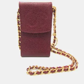 Dark Red Caviar Leather CC Chain Pochette Shoulder Bag