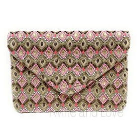 Diamond Patterned Beaded Clutch Purse