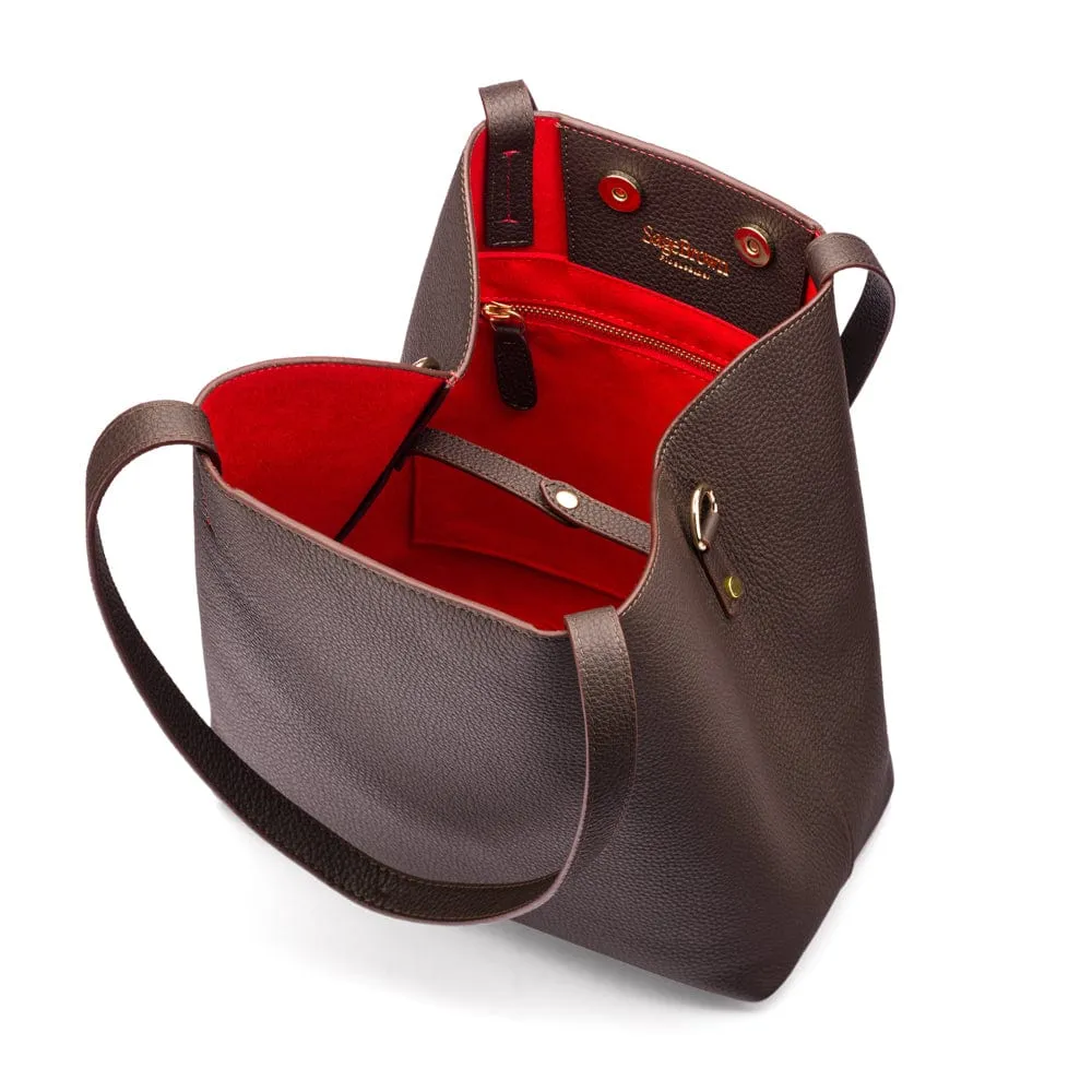 Emma 2 in 1 Leather Tote Bag - Brown