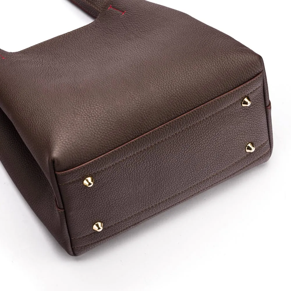 Emma 2 in 1 Leather Tote Bag - Brown