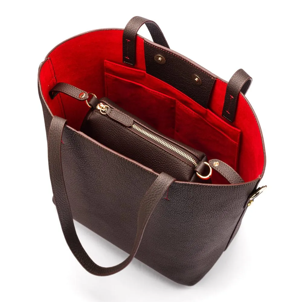 Emma 2 in 1 Leather Tote Bag - Brown