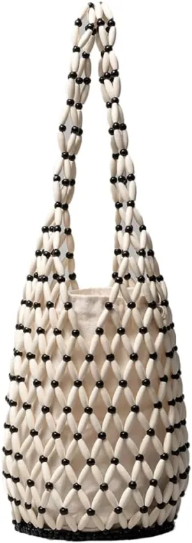 Epsion Women Retro Wooden Handbag Woven Bead Bucket Top handle Tote Bag Hollow Out Beach Casual Purse 2025